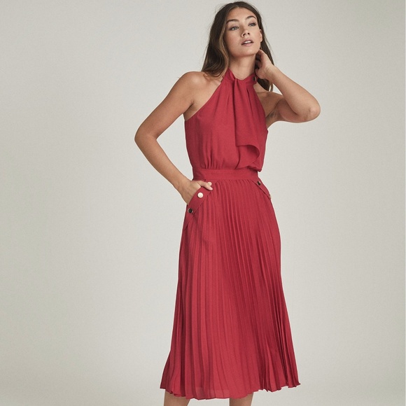 Reiss Dresses & Skirts - Reiss Nina Halterneck Pleated Midi Dress